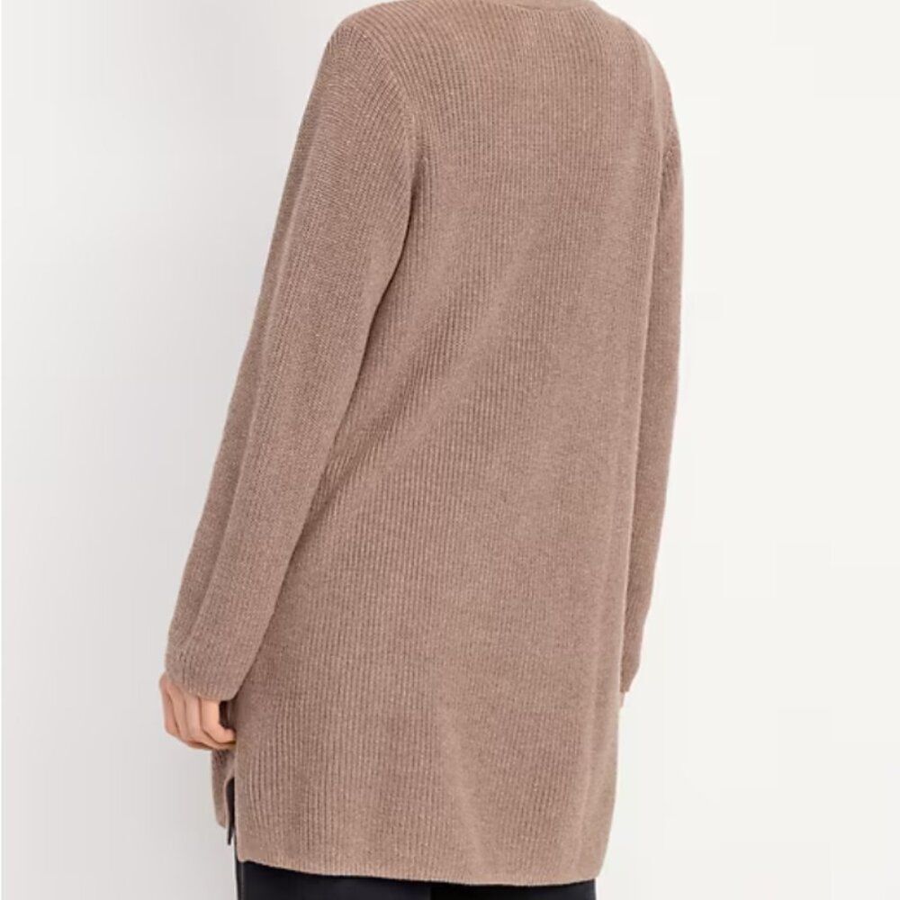Open Front Longline Ribbed Cozy Cotton Blend Cardigan Sweater Large - Picture 6 of 13